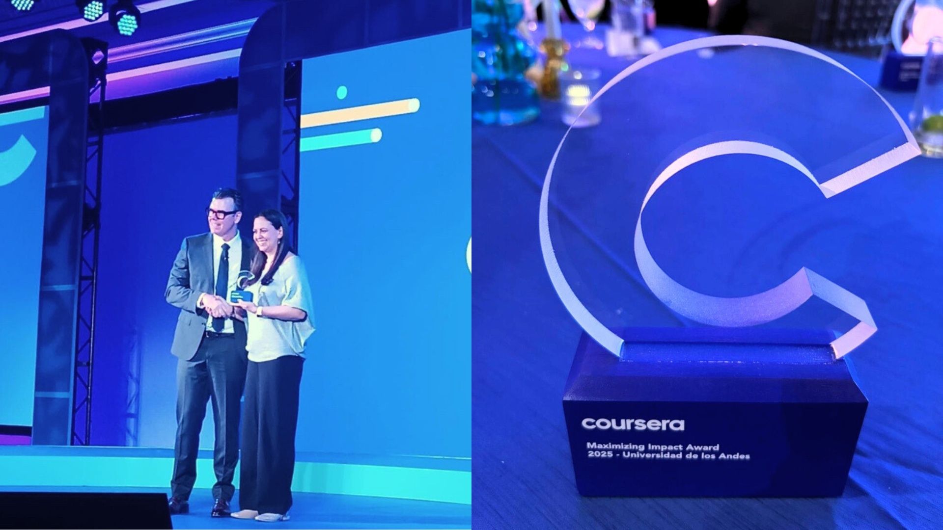 (Silvia Caro, vicerrectora académica, recibiendo el galardón)